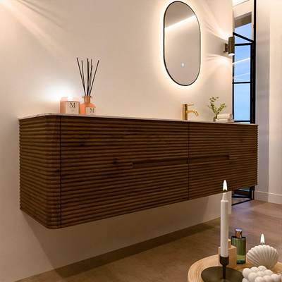 Mondiaz CIRO-DLUX Meuble de salle de bains - 180x45x50cm - Plan vasque solid surface Nata - 1 lavabo à droite - 1 trou de robinet - 4 tiroirs - Dusk