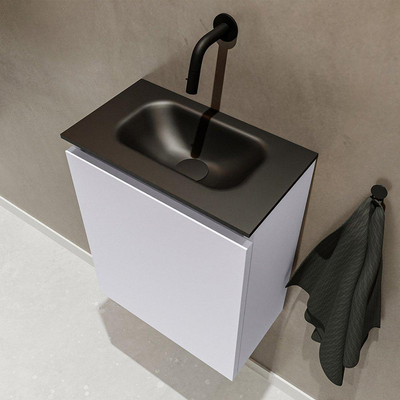 MONDIAZ TURE Toiletmeubel 40x23x50cm met 0 kraangaten 1 deuren cale mat Wastafel Eden midden Solid Surface Zwart
