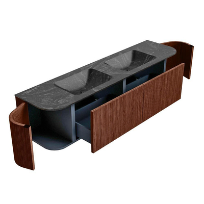 Mondiaz KURVE-DLUX Ensemble de meuble de salle de bains - 180x46x40cm - 2 tiroirs - 2 portes - lavabo solid surface - double - sans trou de robinet - Ruby