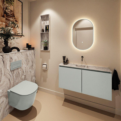 MONDIAZ TURE-DLUX Meuble toilette - 100cm - Greey - EDEN - vasque Glace - position centrale - sans trou de robinet