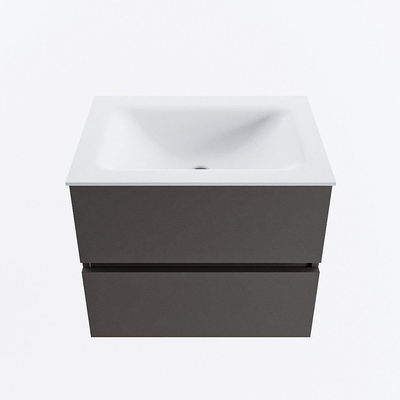 Mondiaz VICA ensemble de meuble de salle de bain - 60cm - meuble sous-vasque gris foncé - 2 tiroirs - lavabo nuage milieu - sans trous de robinet - version haute de 60cm - talc