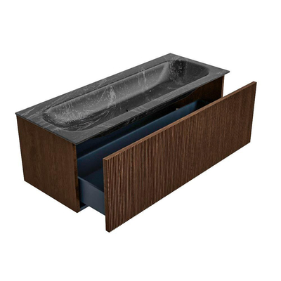 MONDIAZ KURVE-DLUX Meuble de salle de bains 120 cm couleur Walnut avec 1 tiroir. Lavabo BIG LARGE central sans trou de robinet couleur Lava.