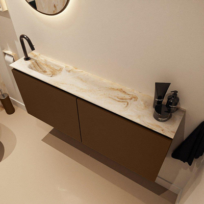 MONDIAZ TURE-DLUX 120cm toiletmeubel Rust. EDEN wastafel Frappe positie links. Met 1 kraangat.