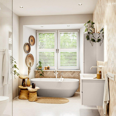 MONDIAZ VICA Ensemble meuble de salle de bains - 100cm - sous-meuble linen - 2 tiroirs - vasque cloud au centre - sans trous de robinet - version haute 60cm - talc