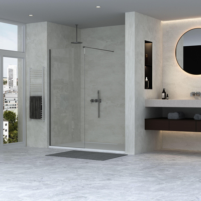 FugaFlow Efficiente Vetro 2.0 Douche à l'italienne - 80x200cm - profilé mural - barre de stabilisation - verre clair - noir mat