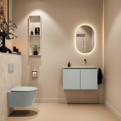 MONDIAZ TURE-DLUX Meuble de toilettes 80 cm Greey. Lavabo EDEN Ostra position droite. Sans trou de robinet.