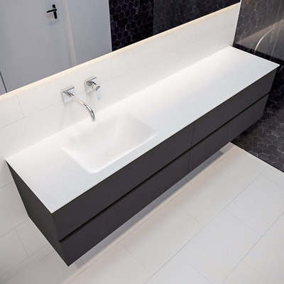 Mondiaz VICA ensemble de meuble de salle de bain - 200cm - meuble sous-vasque gris foncé - 4 tiroirs - lavabo cloud gauche - sans trous de robinet - miroir LED - version XL 60cm de haut