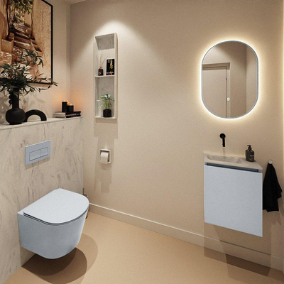 MONDIAZ TURE-DLUX meuble de toilettes 40 cm Clay. EDEN lavabo Opalo position gauche. Sans trou de robinet.