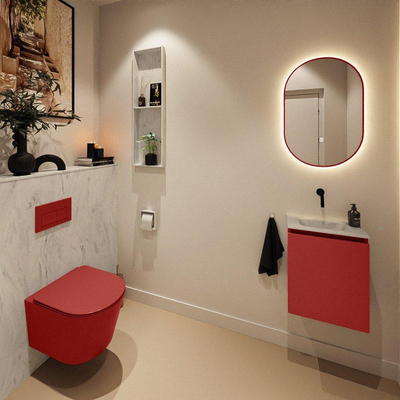 MONDIAZ TURE-DLUX Meuble toilette - 40cm - Fire - EDEN - vasque Opalo - position centrale - sans trou de robinet