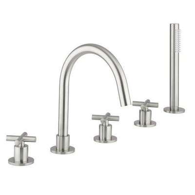 Crosswater MPRO Crosshead Badrandkraan - 5 gats - met handdouche - geborsteld RVS