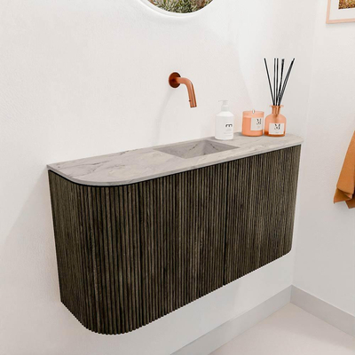 Mondiaz JOYA-DLUX 83.2cm toiletmeubel - ronding links en rechts kleur Shadow - Wastafel FAYE positie Midden Zonder kraangat kleur Glace.