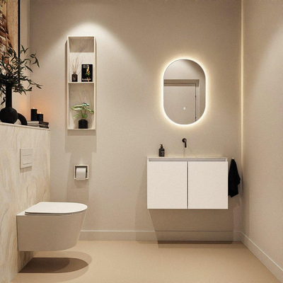 MONDIAZ TURE-DLUX Meuble de toilettes 80 cm Talc. Lavabo EDEN Ostra position milieu. Sans trou de robinet.