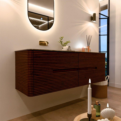 Mondiaz CIRO-DLUX Badkamermeubelset - 150x45x50cm - Solid surface wastafel Oza - 1 wasbak Links - zonder kraangaten - 4 lades - Ruby