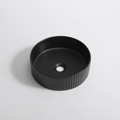 QeramiQ Arto waskom - 35x35x11.5cm - geribbeld - rond - keramiek - mat zwart
