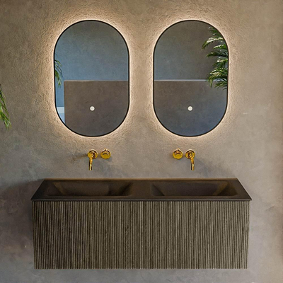 Mondiaz KURVE Ensemble de meuble salle de bain - 120x46x40cm - 1 tiroir - lavabo en solid surface - double - sans trou de robinet - Shadow
