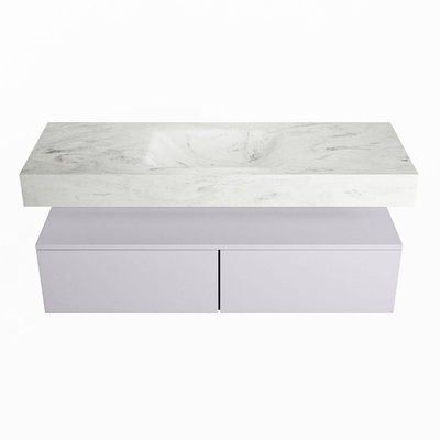 Mondiaz ALAN-DLUX Ensemble de meuble - 130cm - meuble Cale mat - 2 tiroirs - Lavabo Cloud Opalo suspendu - vasque Centre - 0 trous de robinet