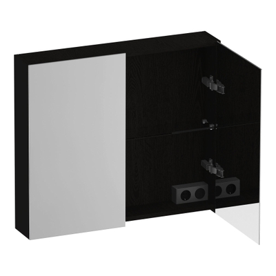 BRAUER Impress armoire de toilette - 80x70x15cm - sans éclairage - 2 portes miroir double face - Bois Noir