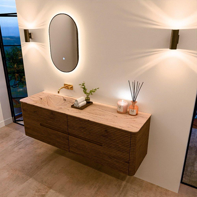 Mondiaz CIRO-DLUX Meuble de salle de bains - 160x45x50cm - Plan vasque solid surface Arena - 1 vasque à gauche - sans trous de robinet - 4 tiroirs - Dusk