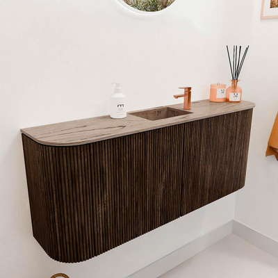 Mondiaz JOYA-DLUX 103.2cm toiletmeubel - ronding links en rechts kleur Walnut - Wastafel FAYE positie Midden 1 kraangat kleur Arena.
