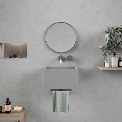 Ideavit Beton wastafel - 40x25x30cm - voor wandmontage - met handdoekstand - met klikwaste -antikras - waterdicht - kleur B1