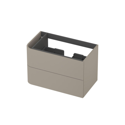 INK Concept R Meuble sous-lavabo - 80x45x52cm - 2 tiroirs - poignées en applique - angle arrondi gauche - MDF laqué - crème coton mat