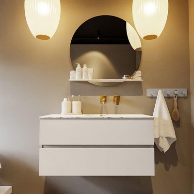 Mondiaz VICA-DLUX ensemble de meuble de salle de bain - 100cm - meuble sous-vasque lin - 2 tiroirs - lavabo encastrée cloud droite - sans trous de robinet - version haute de 60cm - glace