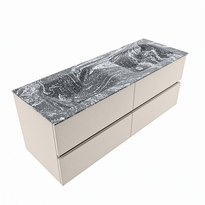 Mondiaz VICA-DLUX ensemble de meuble de salle de bain - 130cm - meuble sous-vasque lin - 4 tiroirs - lavabo encastrée nuage double - sans trous de robinet - version haute de 60cm - lave