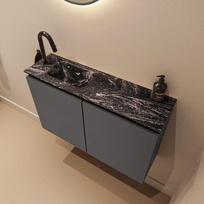 MONDIAZ TURE-DLUX Meuble de toilettes 80cm Dark Grey. EDEN lavabo Lava position gauche. Avec 1 trou de robinet.