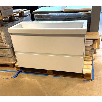 BRAUER Inspire wastafelonderkast met wastafel keramiek ondiep 100 2 softclose lades - greeploos - 1 sifon uitsparing - mat wit OUTLETSTORE