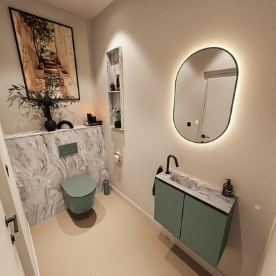 MONDIAZ TURE-DLUX Meuble toilette - 60cm - Army - EDEN - vasque Glace - position gauche - 1 trou de robinet