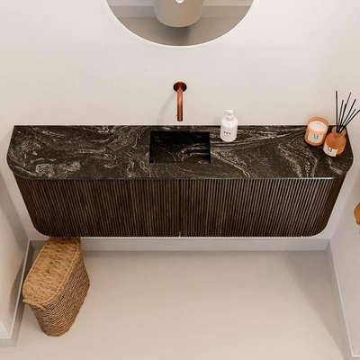 Mondiaz JOYA-DLUX 123.2cm toiletmeubel - ronding links en rechts kleur Walnut - Wastafel FAYE positie Midden Zonder kraangat kleur Lava.
