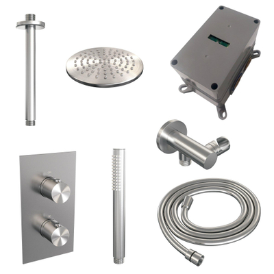 Brauer Brushed Edition Ensemble de douche pluie encastré - douche principale 20 cm - 2 fonctions - - incluant partie encastrable - douchette à main 1 fonction - inox brossé PVD