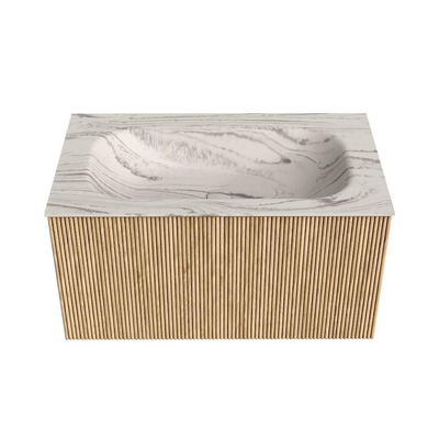 MONDIAZ KURVE-DLUX 80cm badmeubel kleur Oak met 1 lade en 0 deuren. Wastafel BIG SMALL Midden 1 kraangat Nata.