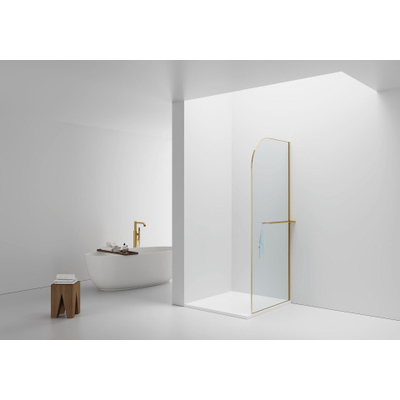 Aloni Douchewand - 100x200cm - afgeronde hoeken - veiligheidsglas - 6mm - handdoekhouder - goud geborsteld