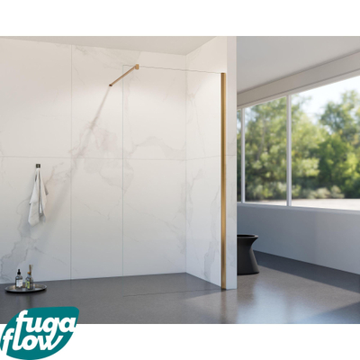 FugaFlow Eccelente Vetro inloopdouche badkamer - 100x200cm - helder glas - wandarm - geborsteld koper