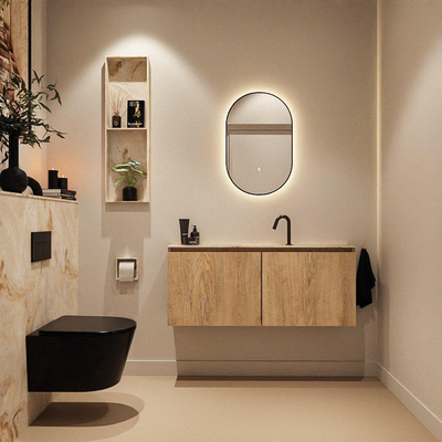 MONDIAZ TURE-DLUX Meuble de toilette 120cm Washed Oak. Lavabo EDEN Frappe position milieu. Avec 1 trou de robinet.