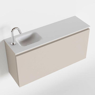 Mondiaz OLAN Meuble lave-mains 100x30x40cm 1 trou de robinet 1 tiroir Linen mat avec lavabo LEX Gauche Solid Surface Blanc