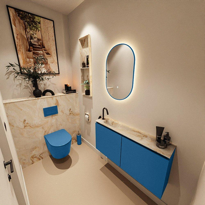 MONDIAZ TURE-DLUX meuble WC 100cm Jeans. EDEN lavabo Frappe position gauche. Avec 1 trou de robinet.