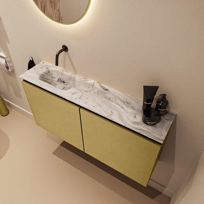 MONDIAZ TURE-DLUX Meuble toilette - 100cm - Oro - EDEN - vasque Glace - position gauche - sans trou de robinet
