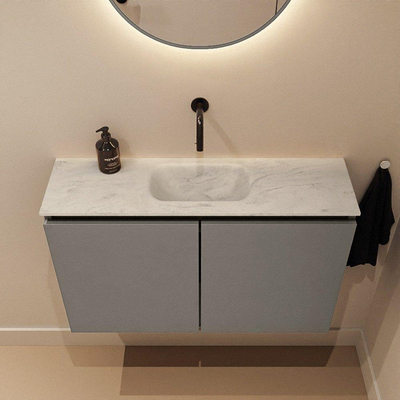 MONDIAZ TURE-DLUX meuble de toilettes 80 cm Smoke. lavabo EDEN Opalo position milieu. Sans trou de robinet.