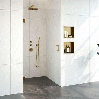 Saniclass Create Porte de douche pour niche 100x200cm sans profilé avec verre de sécurité anticalcaire 8mm Doré brossé