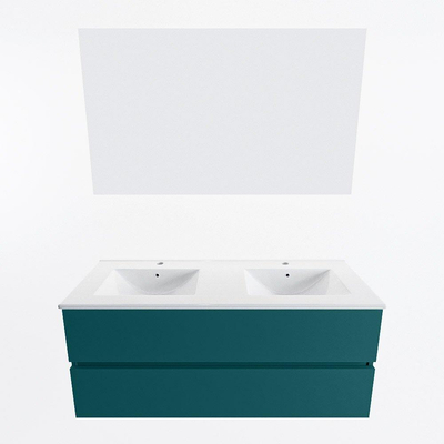 Mondiaz VICA ensemble de meuble de salle de bain - 120cm - meuble sous-vasque smag - 2 tiroirs - lavabo denia double - 2 trous de robinet - couleur Blanc Brillant - miroir LED - version XL 60cm de haut