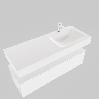 Mondiaz ALAN Meuble Talc avec 1 tiroir 120x30x41cm vasque Cloud suspendue droite 1 trou de robinet Solid Surface Talc