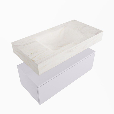 Mondiaz ALAN-DLUX Ensemble de meuble - 90cm - meuble Cale mat - 1 tiroir - Lavabo Cloud Ostra suspendu - vasque Centre - 0 trous de robinet