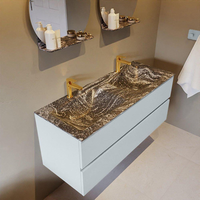 Mondiaz VICA-DLUX ensemble de meuble de salle de bain - 120cm - meuble sous-vasque argile - 2 tiroirs - lavabo encastré nuage double - 2 trous de robinet - version haute 60cm - lave