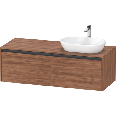 Duravit Ketho.2 Wastafelonderbouwkast - inclusief consoleplaat - met 2 laden - voor waskom rechts - 140x55x45.9cm - met handgrepen antraciet - noten mat