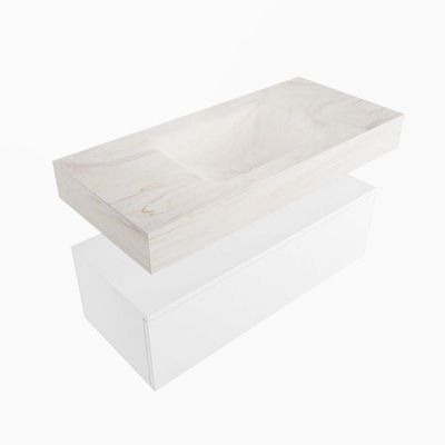 Mondiaz ALAN-DLUX Ensemble de meuble - 100cm - meuble Talc mat - 1 tiroir - Lavabo Cloud Ostra suspendu - vasque Centre - 0 trous de robinet