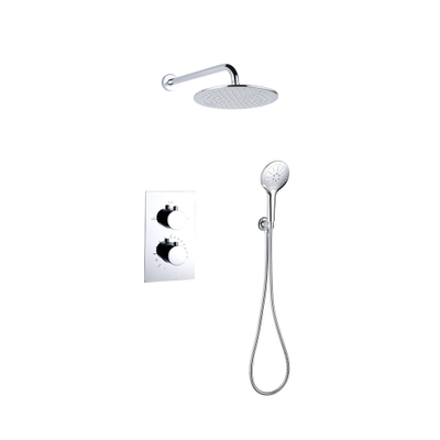 FortiFura Calvi Ensemble de douche pluie encastrable - thermostatique - bras mural - pommeau 25cm - douchette ronde - Chrome