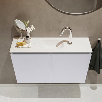 MONDIAZ TURE Toiletmeubel 80x23x50cm met 1 kraangaten 2 deuren cale mat Wastafel Eden midden Solid Surface Wit