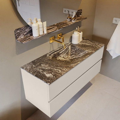 MONDIAZ VICA-DLUX Ensemble meuble de salle de bains - 120cm - meuble bas linen - 2 tiroirs - lavabo encastré cloud centré - sans trous de robinet - version haute 60cm - lava